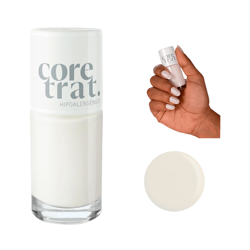Esmalte Blant Coretrat Semi Sereia frasco e unha pintada mostrando acabamento perolado