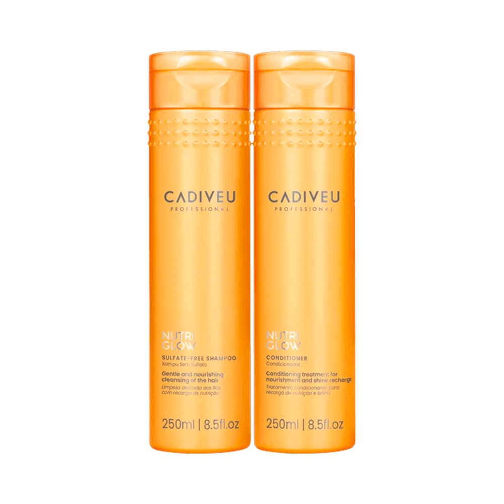 Kit Cadiveu Nutri Glow shampoo e condicionador 250ml, embalagens laranja vibrante