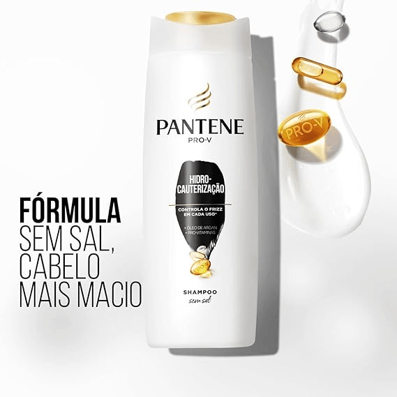 Shampoo Pantene Hidro-Cauterização com cápsulas douradas ao lado