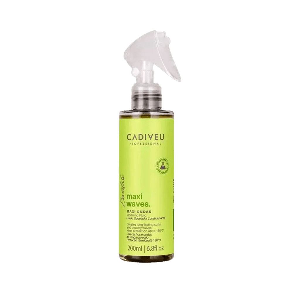 Leave-In Cadiveu Maxi Ondas 215ml frasco translúcido verde com spray
