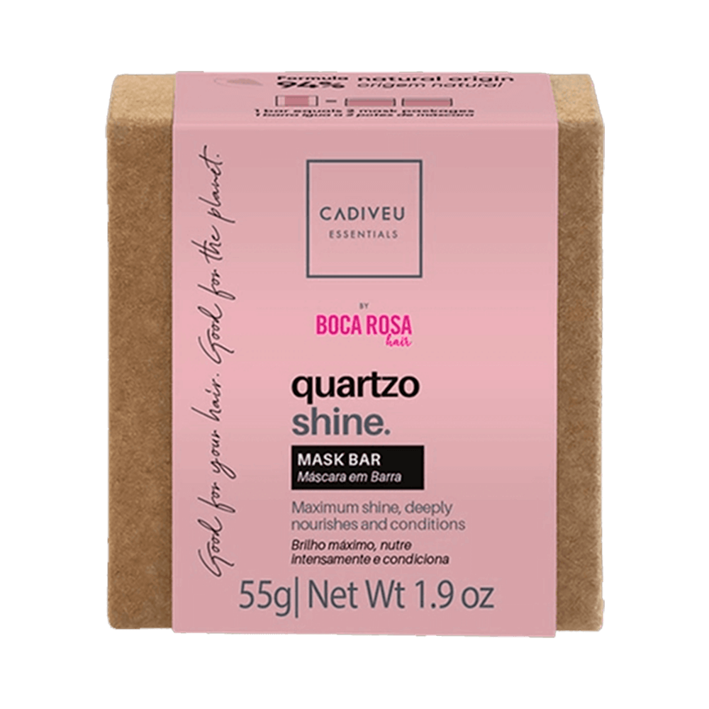 Máscara em Barra Cadiveu Essentials Quartzo Shine By Boca Rosa Hair 55g embalagem rosa clara
