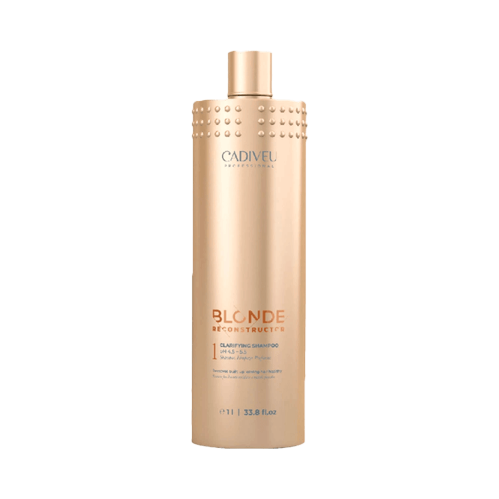 Shampoo Cadiveu Blonde Reconstructor Clarifying 1000ml em frasco dourado metálico