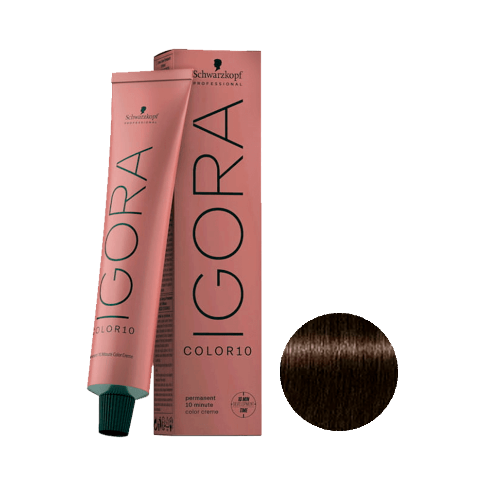 Coloração Igora Color10 5.0 Castanho Claro Schwarzkopf Professional - tubo e caixa rosa claro