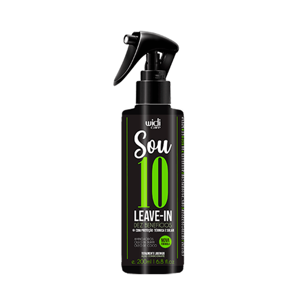 Frasco preto do Leave-In Widi Care Sou 10 200ml com borrifador