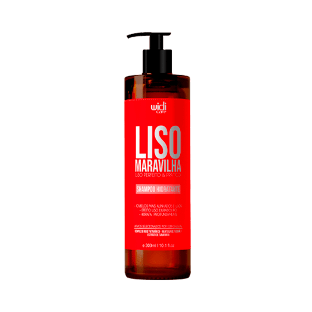 Shampoo Widi Care Liso Maravilha 300ml - embalagem frontal âmbar com pump