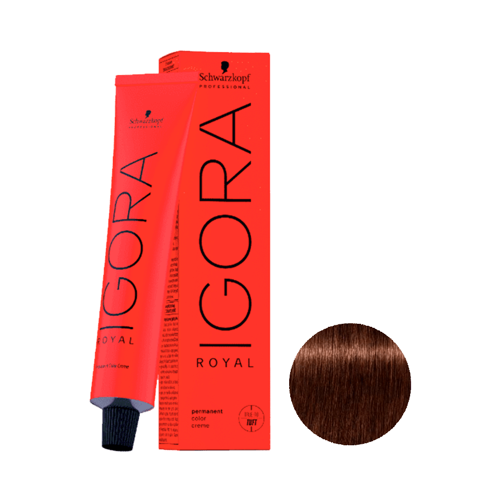 Coloração Igora Royal 0.11 Mistura Cinza 60g - tubo e caixa vermelhos com amostra de cor