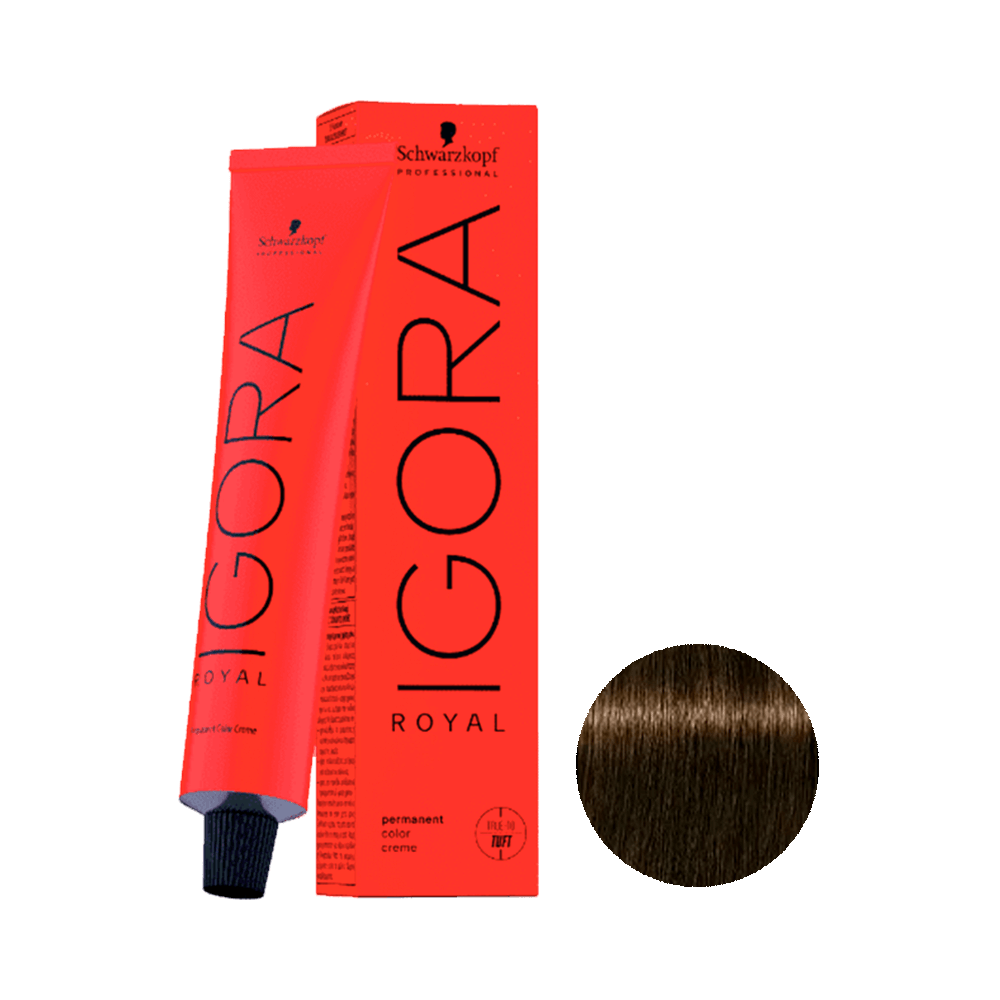 Embalagem e tubo da coloração Igora Royal 6.63 Louro Escuro Marrom Matte 60g
