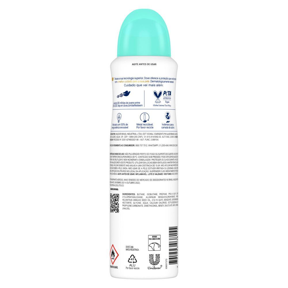 Parte traseira do desodorante Dove Go Fresh Pera com informações e ingredientes