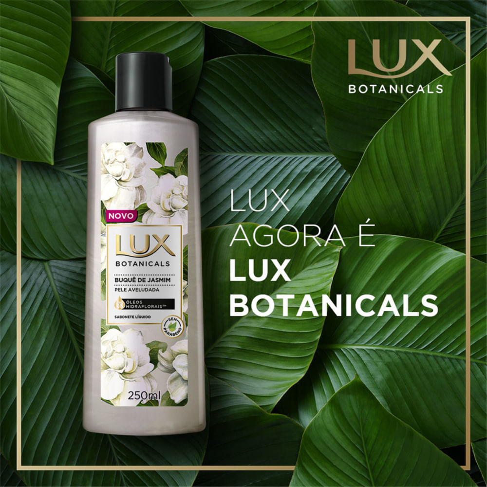 Sabonete Lux Buquê de Jasmim com fundo de folhas verdes, selo Hidraflorais™