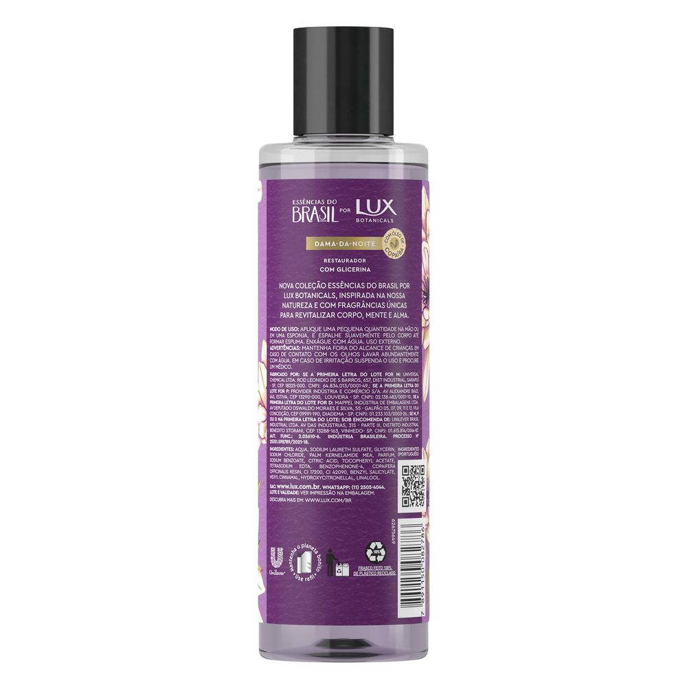 Rótulo traseiro do sabonete Lux com informações de ingredientes e selo reciclável