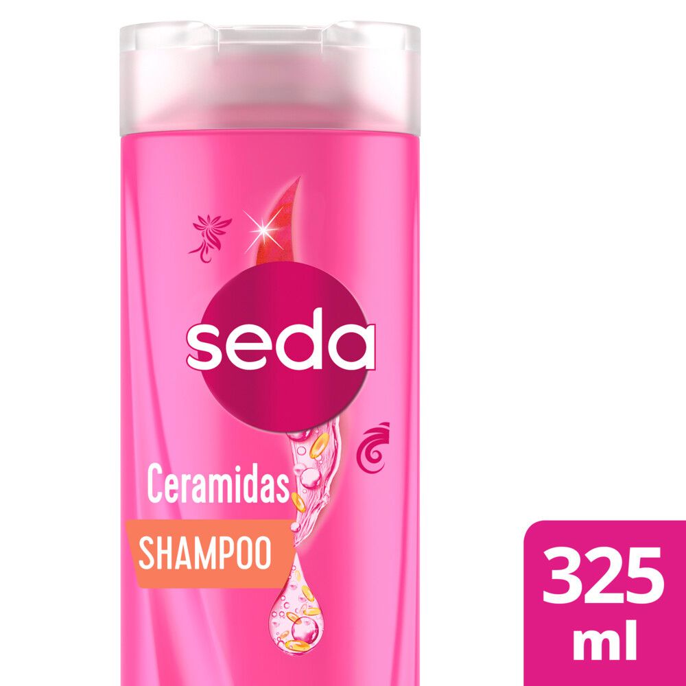 Close no rótulo frontal do Shampoo Seda Ceramidas 325ml mostrando o volume de 325ml