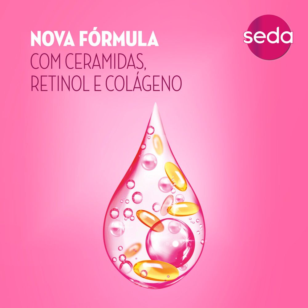 Gota com cápsulas representando ingredientes ativos: ceramidas, retinol e colágeno