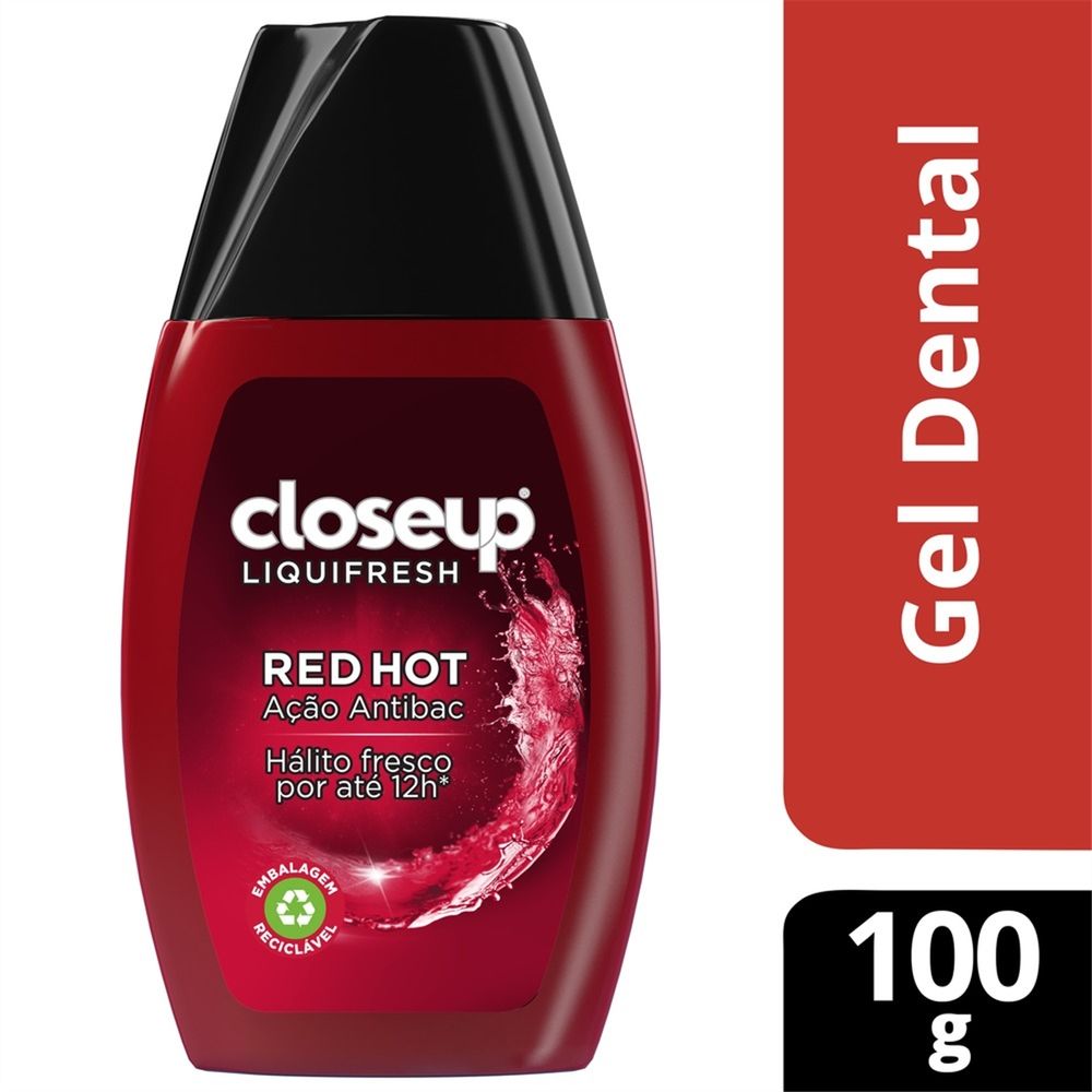 Frente da embalagem do Gel Dental Close Up Red Hot Liquifresh 100g