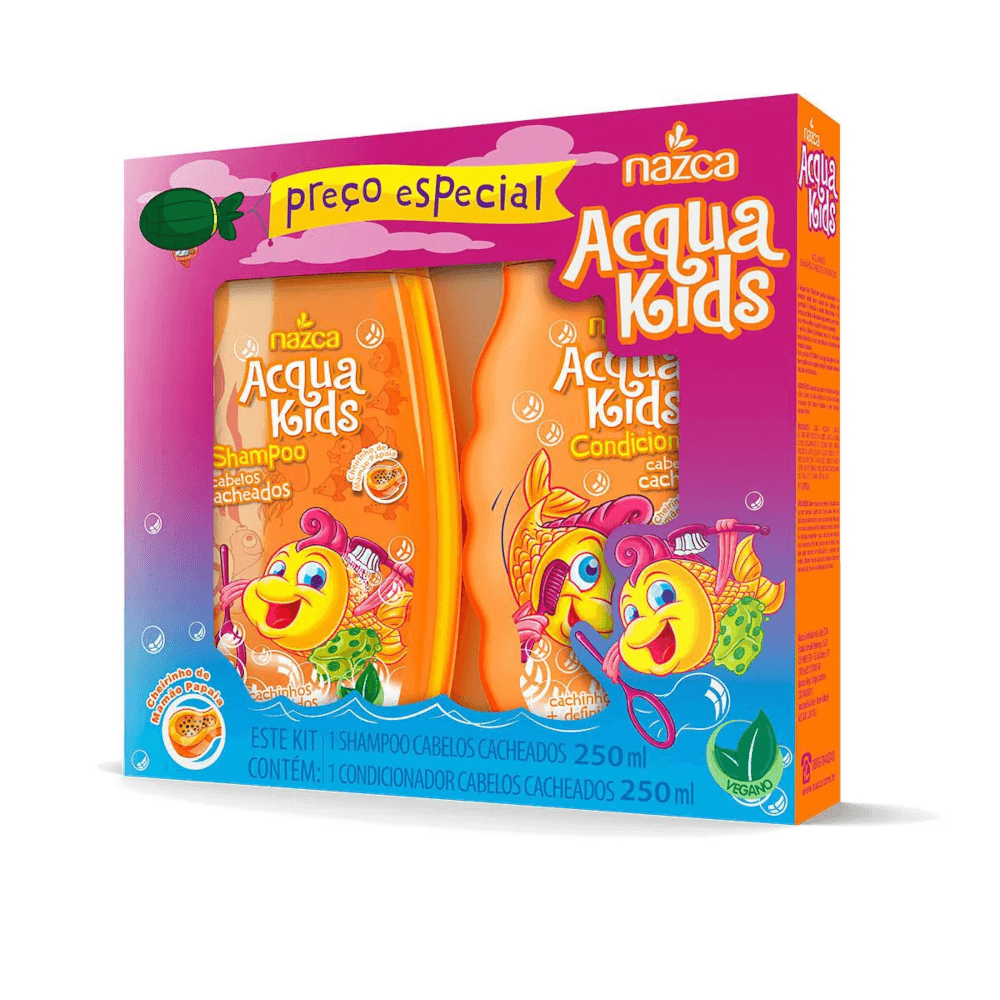 Kit Acqua Kids shampoo e condicionador cabelos cacheados 250ml - embalagens coloridas