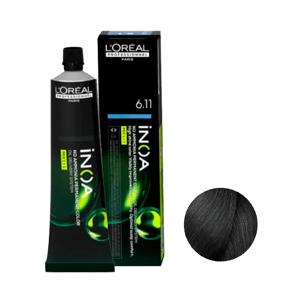 Coloração L'Oréal Professionnel Inoa 6.11 - embalagem e amostra da cor
