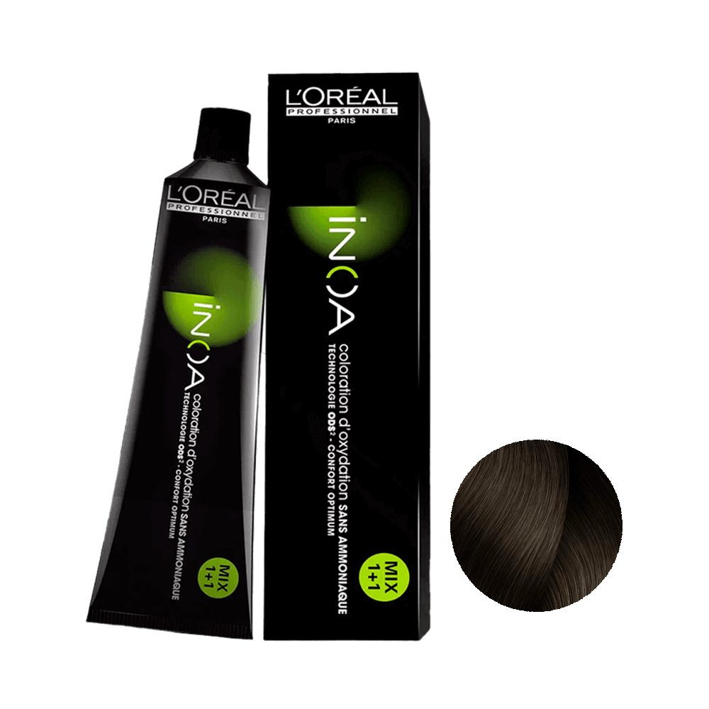 Coloração L'Oréal Professionnel Inoa 6.13 - embalagem e tubo, destaque mix 1+1 e tecnologia sem amônia