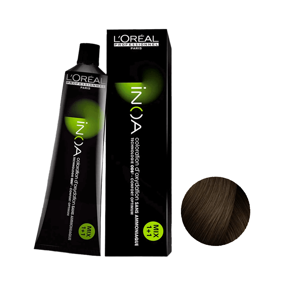 Coloração L'Oréal Professionnel Inoa 6.23 - embalagem e amostra de cor
