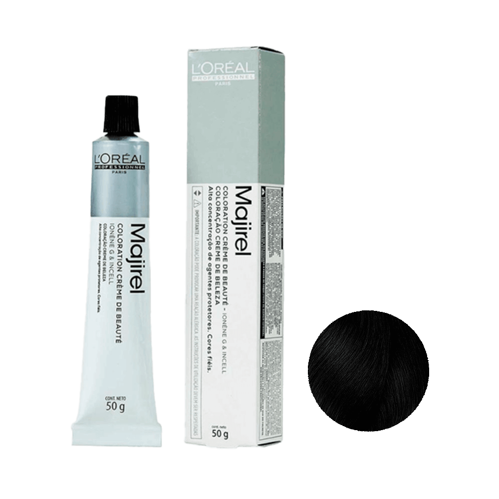 Tubo e caixa da coloração L'Oréal Professionnel Majirel 1 Preto 50g