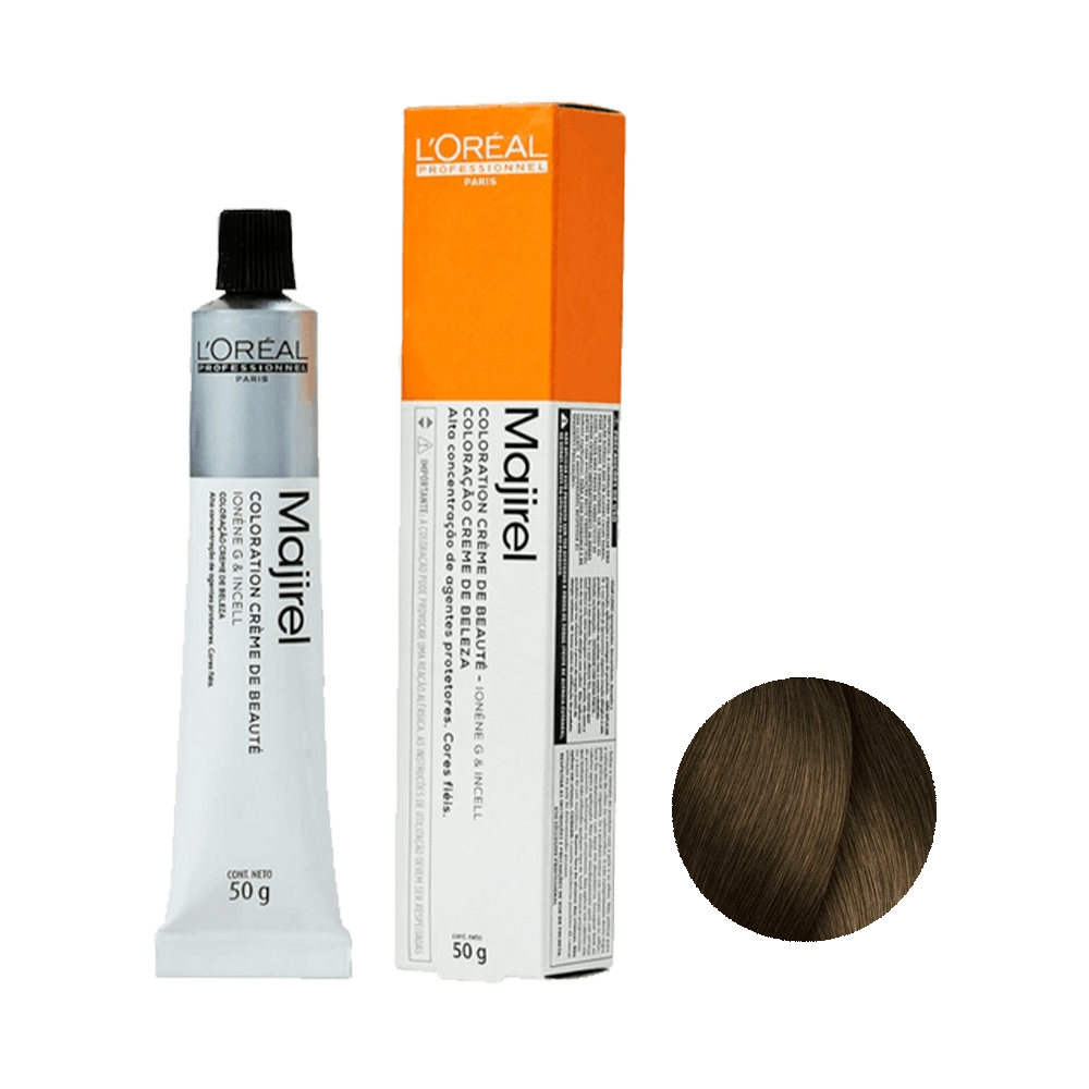 Coloração L'Oréal Professionnel Majirel 6.3 Louro Escuro Dourado 50g - embalagem e amostra de cor
