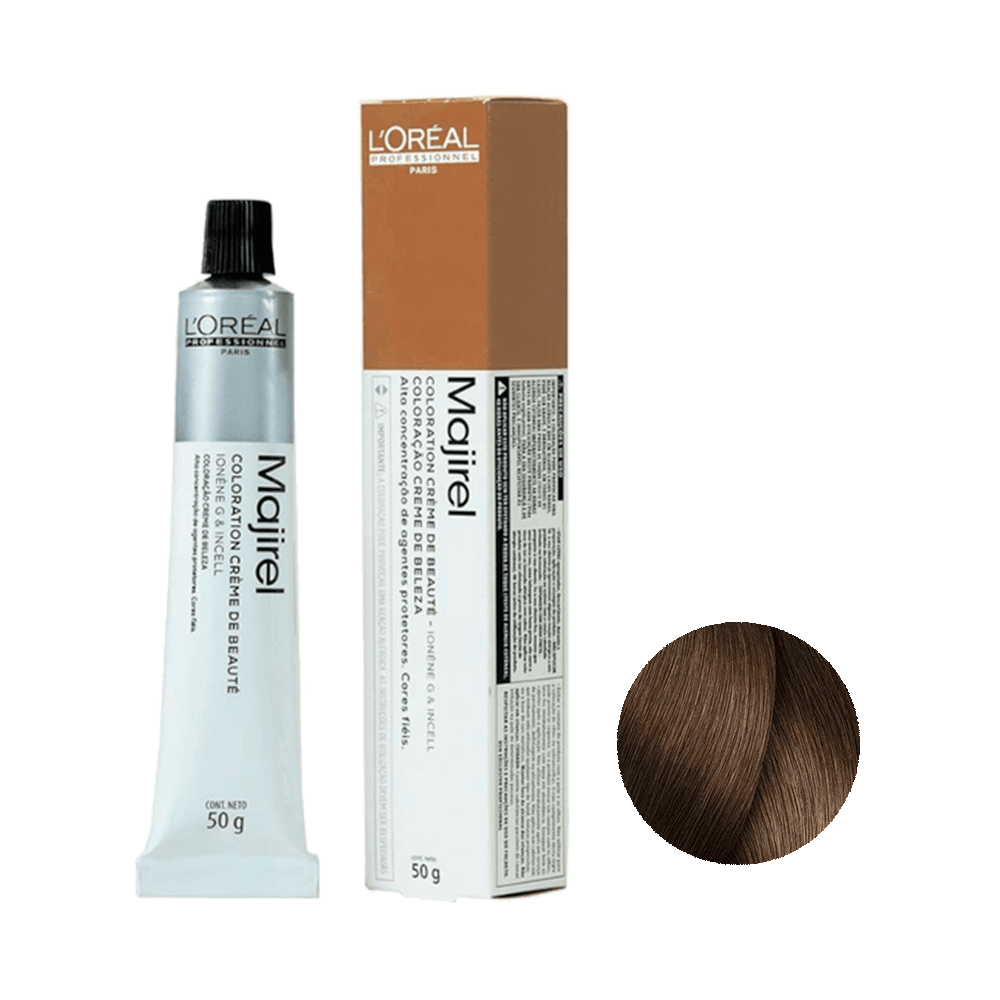 Coloração L'Oréal Professionnel Majirel 7.8 Louro Marrom Natural Luminoso 50g - bisnaga e embalagem