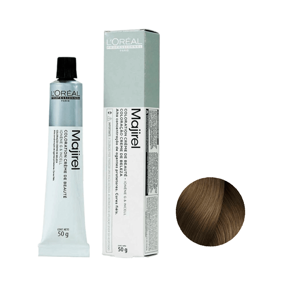 Embalagem e tubo da Coloração L'Oréal Professionnel Majirel 8.0 Louro Claro Natural Profundo 50g