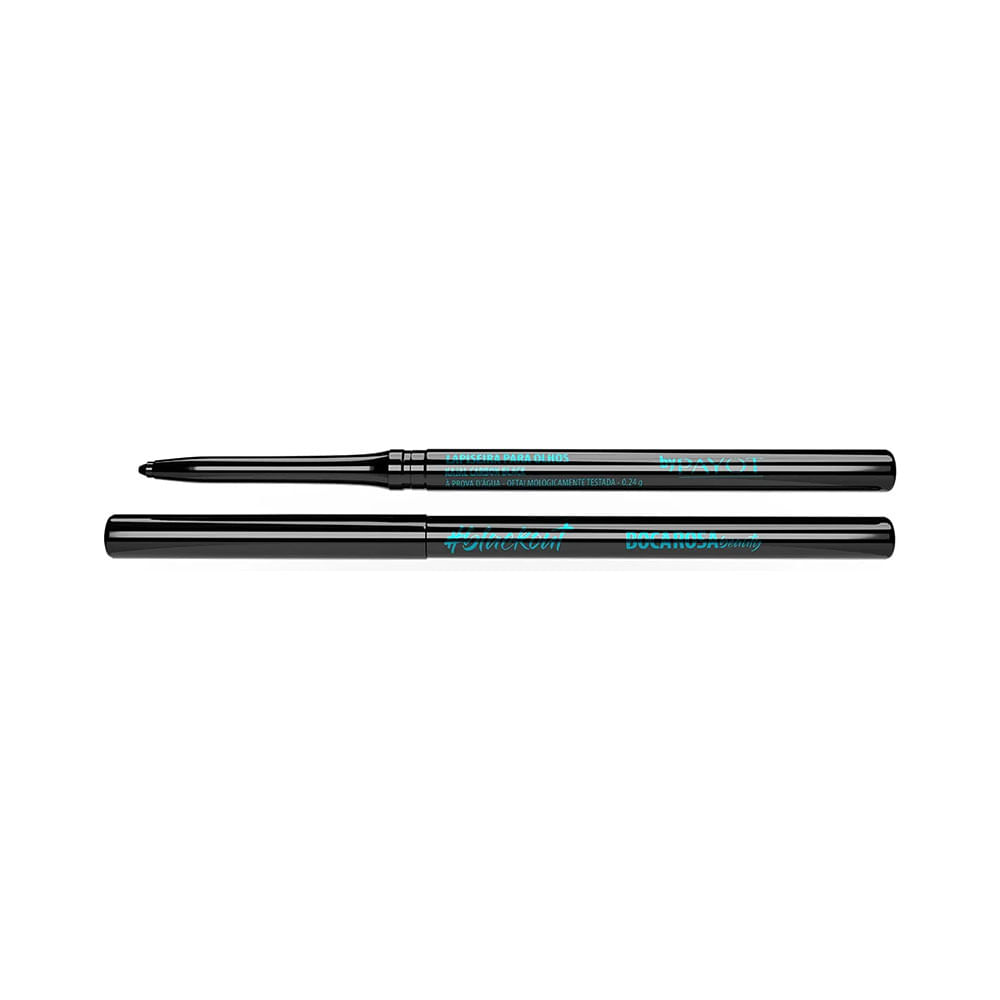 Lapiseira Kajal Carbon Black Payot com tampa removida e ponta retrátil