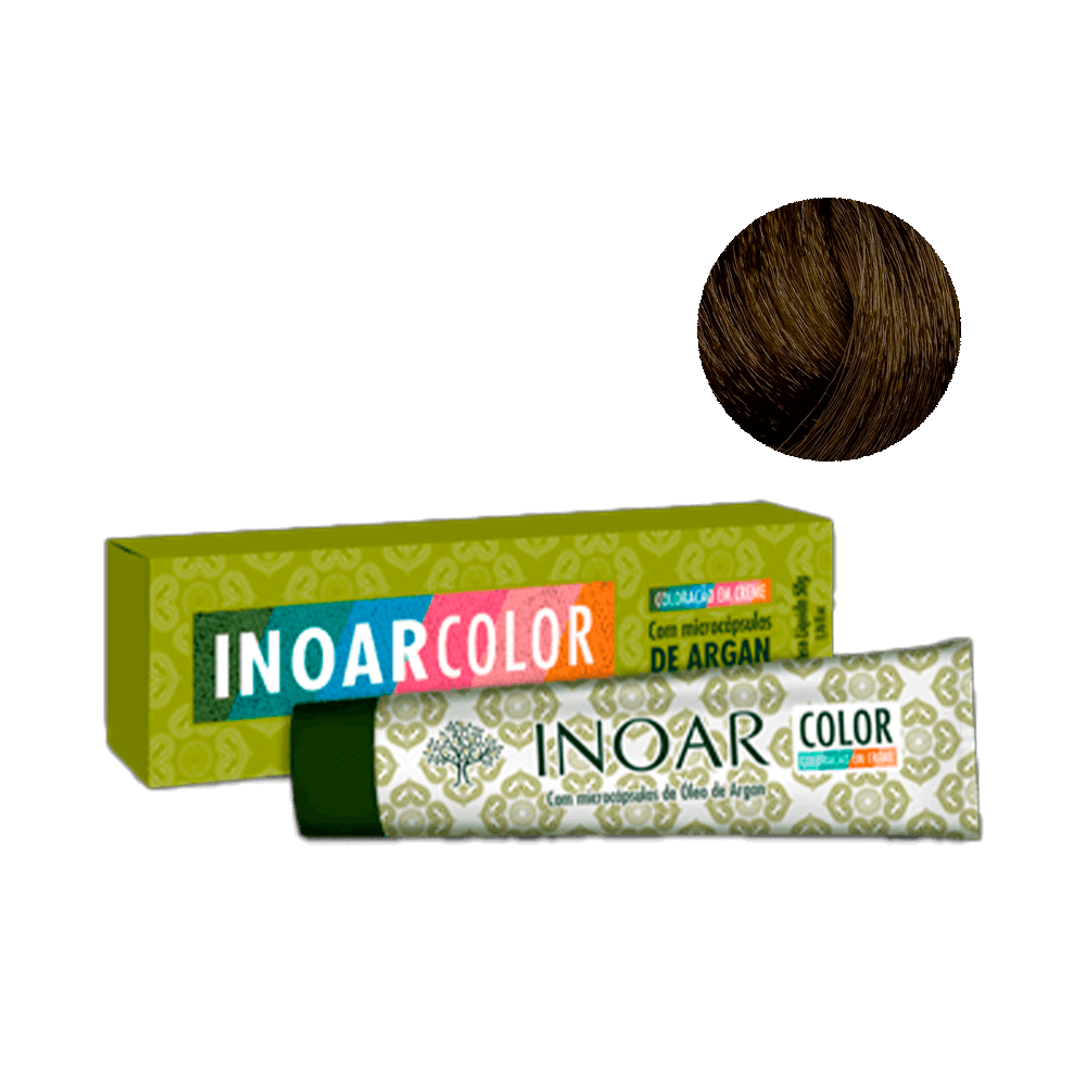 Coloração Inoar 6.7 Louro Escuro Marrom 50g - bisnaga e amostra de cor