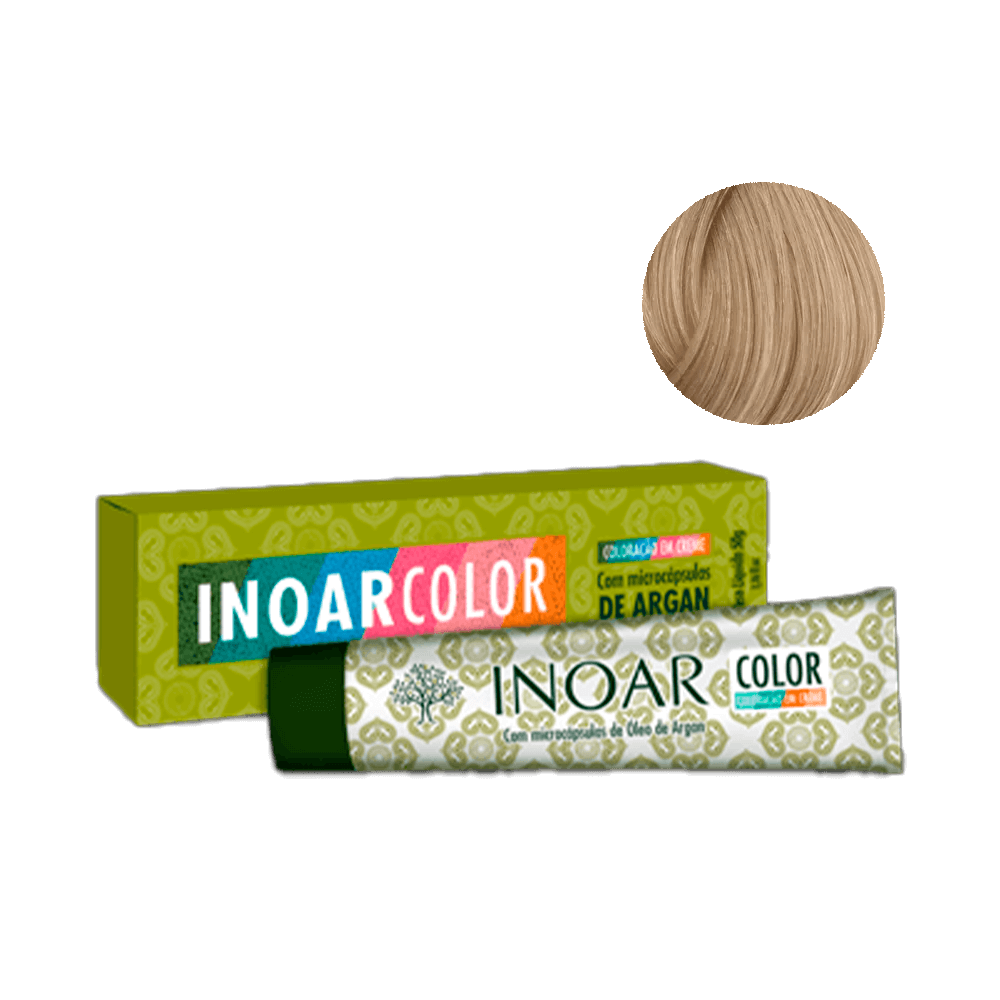 Embalagem da coloração Inoar 12.89 Louro Ultra Claro Pérola 50g em fundo preto