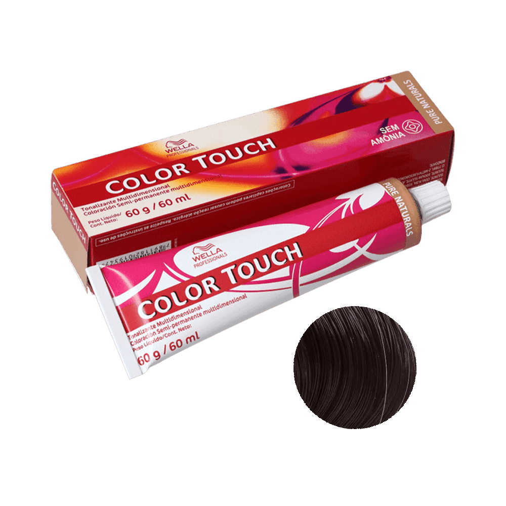 Tonalizante Wella Color Touch Pure Naturals 4.0 Castanho Médio 60g embalagem e tubo