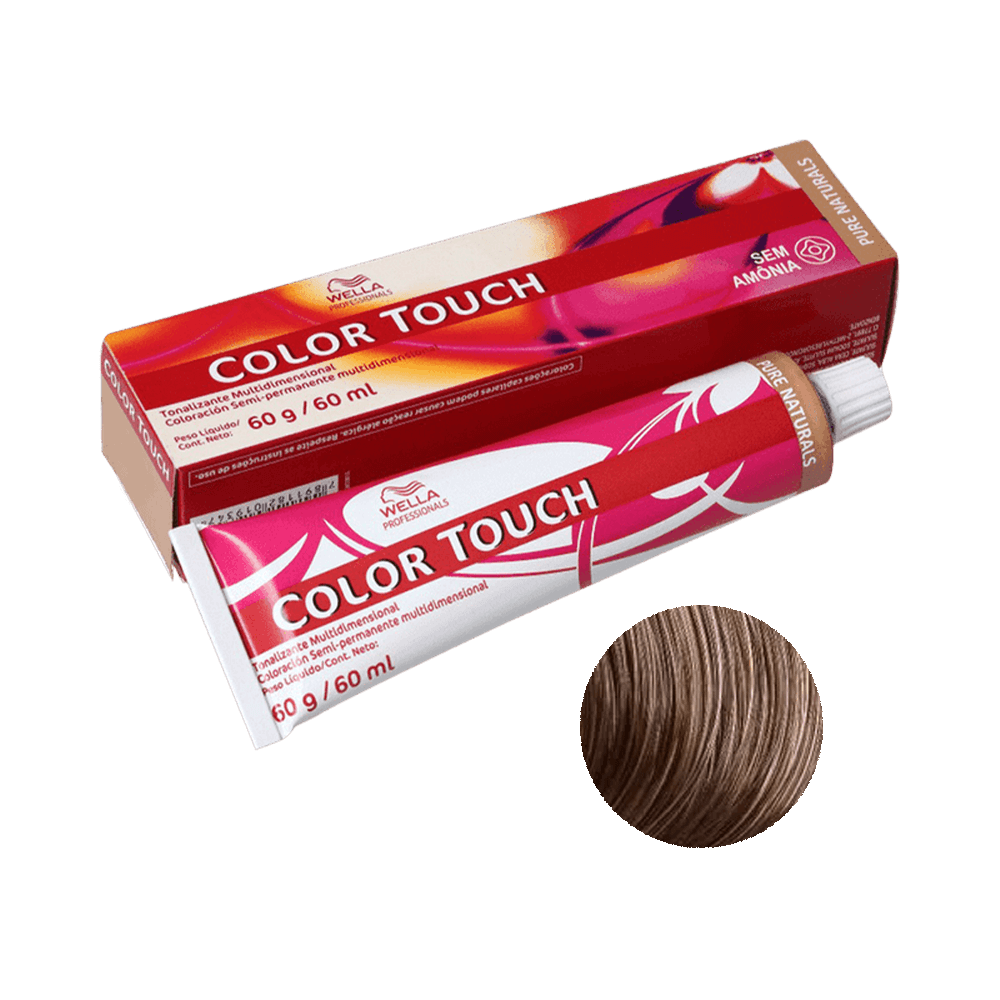 Tonalizante Wella Color Touch Rich Naturals 7.1 Louro Médio Acinzentado 60g - embalagem e amostra da cor