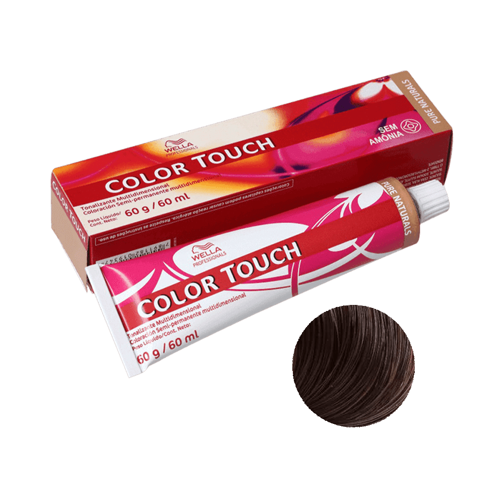 Tonalizante Wella Color Touch Pure Naturals 5.0 Castanho Claro 60g - embalagem e tubo