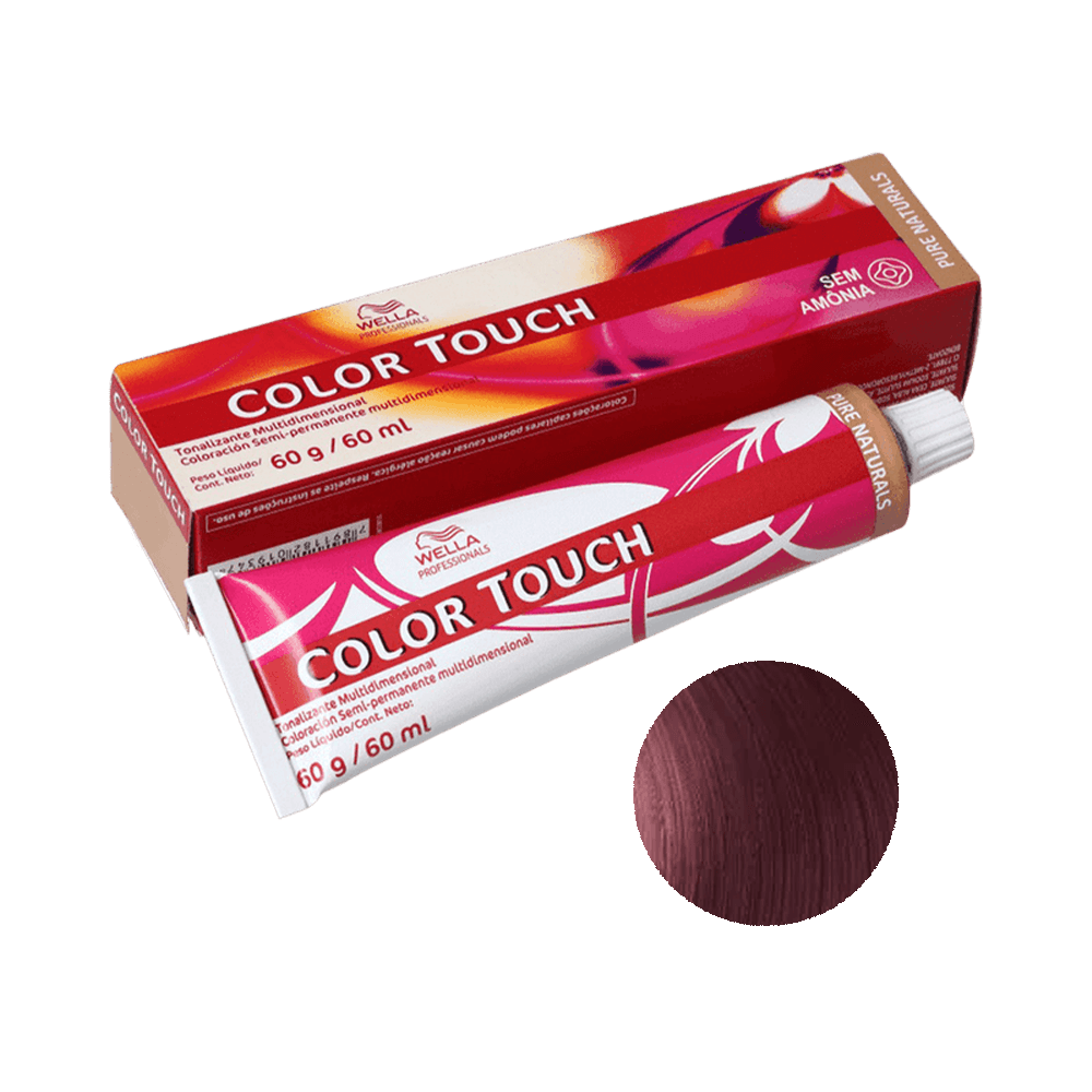 Tonalizante Wella Color Touch Vibrant Reds 55.54 Castanho Claro Intenso Acaju Avermelhado 60g - embalagem e tubo