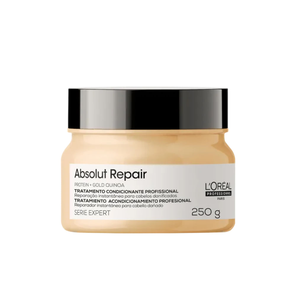 Pote dourado da Máscara Capilar L'Oréal Professionnel Absolut Repair Golden 250g, vista frontal