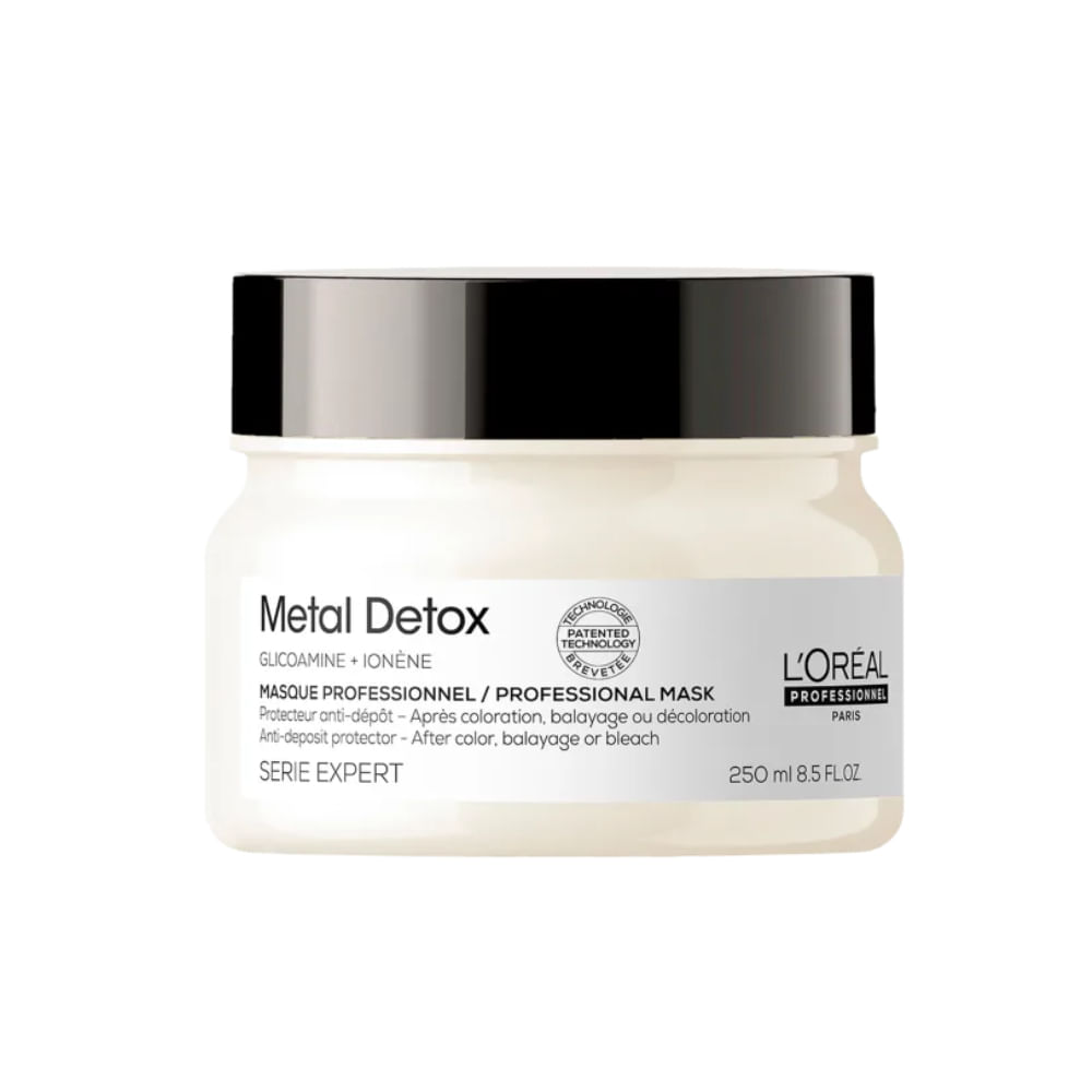 Máscara Capilar L'Oréal Professionnel Metal Detox 250g - pote branco com tampa preta