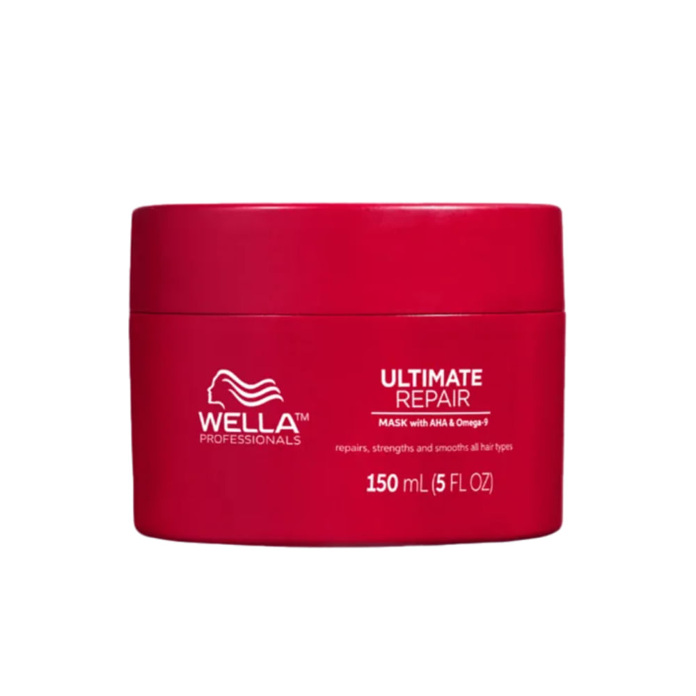 Pote vermelho da Máscara Capilar Wella Professionals Ultimate Repair 150ml sobre fundo branco