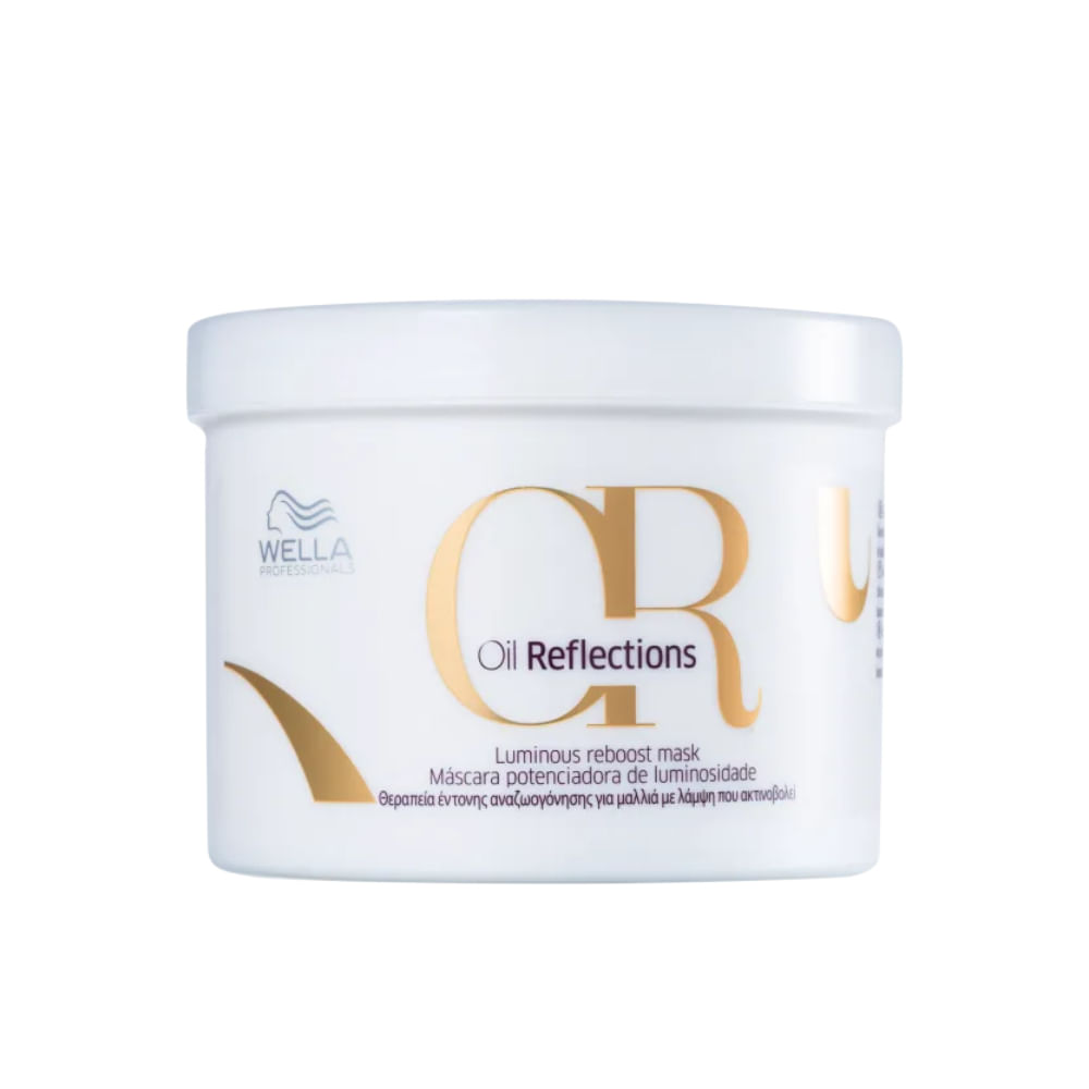 Máscara Capilar Wella Professionals Oil Reflections 500ml em pote branco com detalhes dourados
