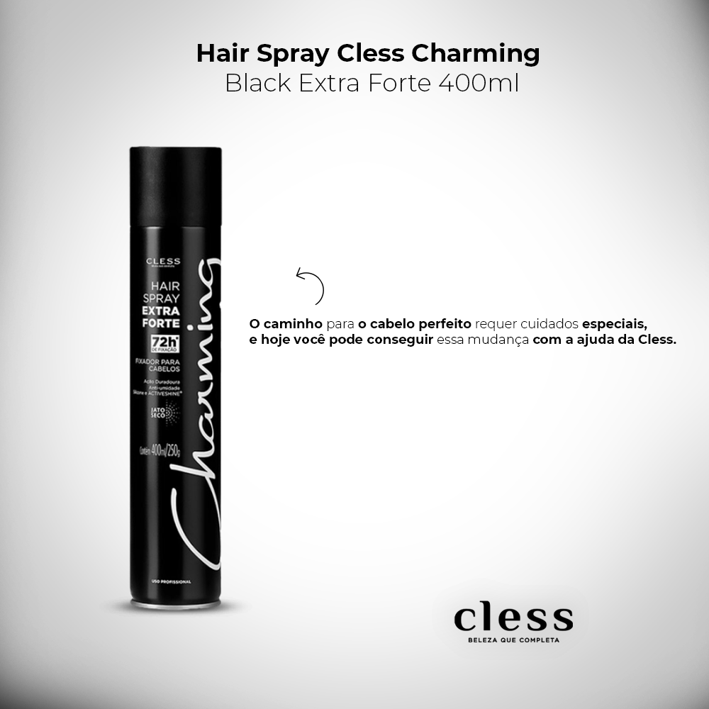 Imagem promocional do Hair Spray Cless Charming Black Extra Forte 400ml