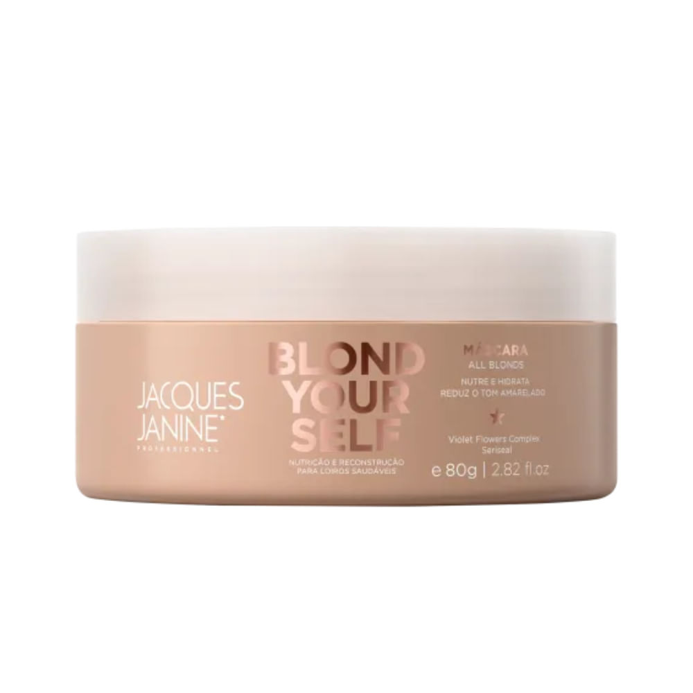 Pote da Máscara Capilar Jacques Janine Blond Your Self 80g em fundo branco