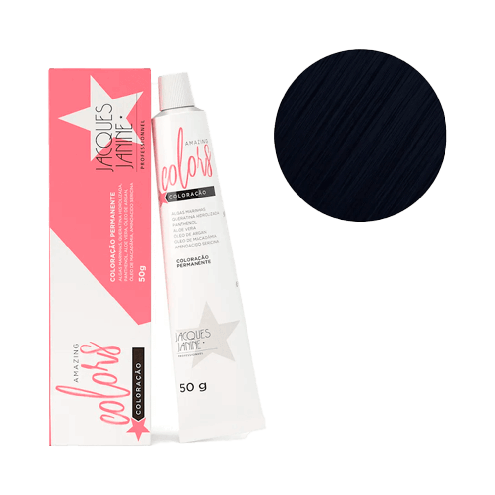 Coloração Jacques Janine Amazing Colors 2.1 Preto Azulado - caixa e tubo 50g