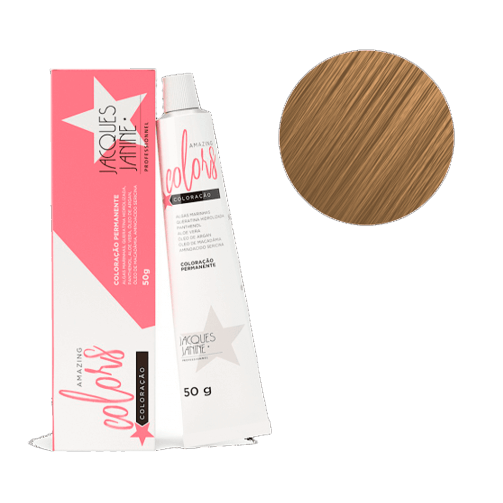 Coloração permanente Jacques Janine Amazing Colors 10.1 Louro Claríssimo Cinza com embalagem rosa e branca e tubo branco com detalhes em rosa