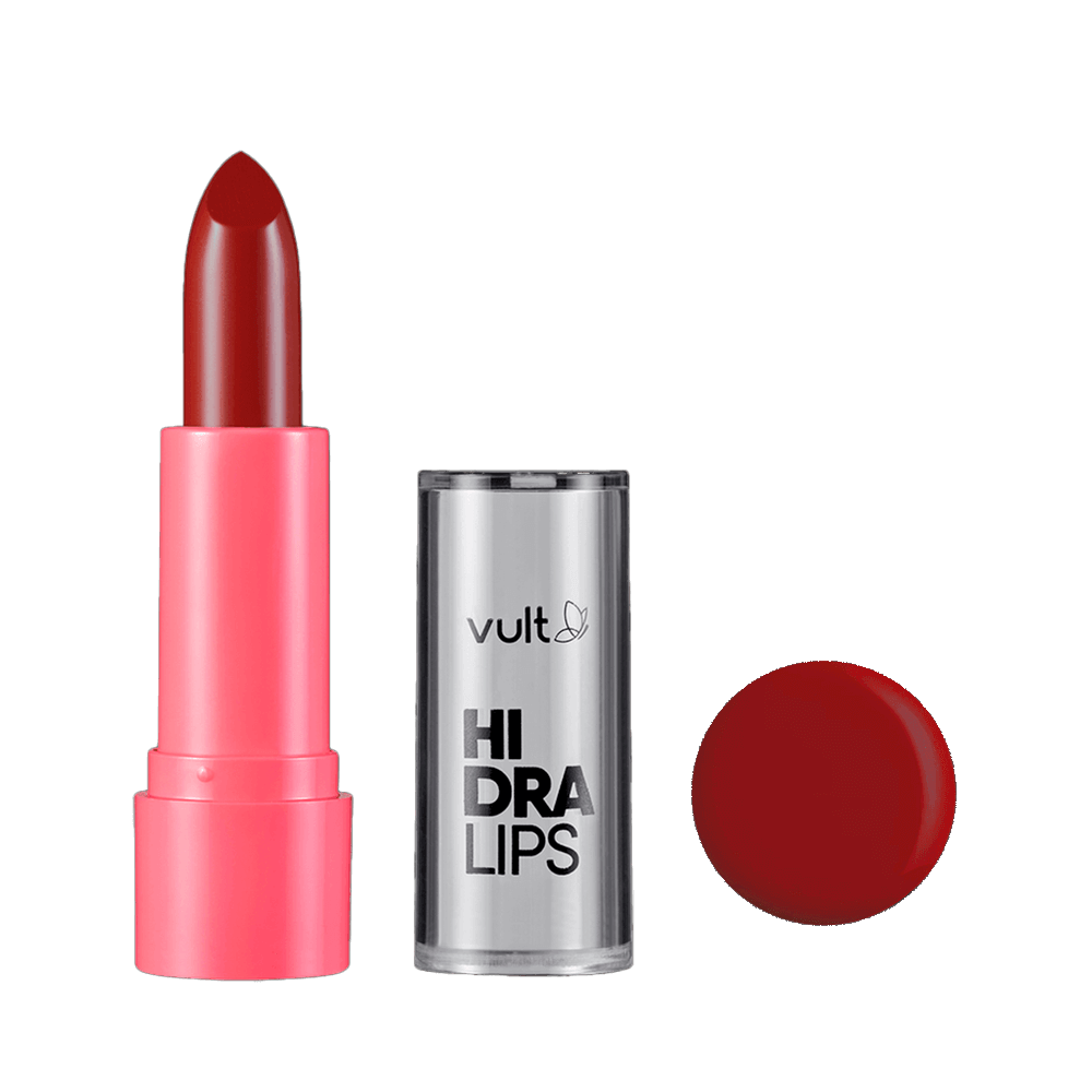 Batom Vult Hidra Lips Ameixa aberto com amostra da cor
