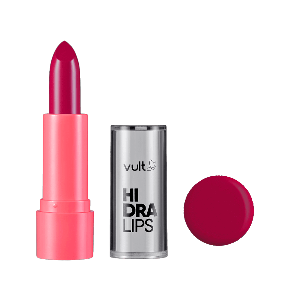 Batom Vult Hidra Lips Rosa Intenso aberto mostrando a cor vibrante