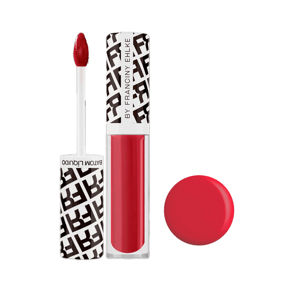 Batom Líquido Matte Fran by Franciny Ehlke Clarice - tubo transparente com batom vermelho e aplicador