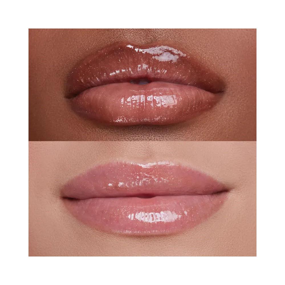 Close-up de lábios com o Gloss Niina Secrets Bronze Luminous mostrando acabamento luminoso