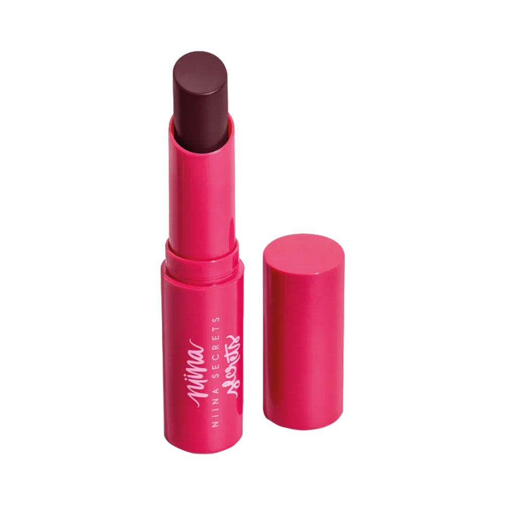 Hidratante labial Balm Niina Secrets Vinho em bastão com embalagem rosa