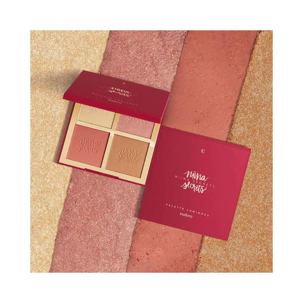 Paleta Niina Secrets mostrando as quatro tonalidades e texturas