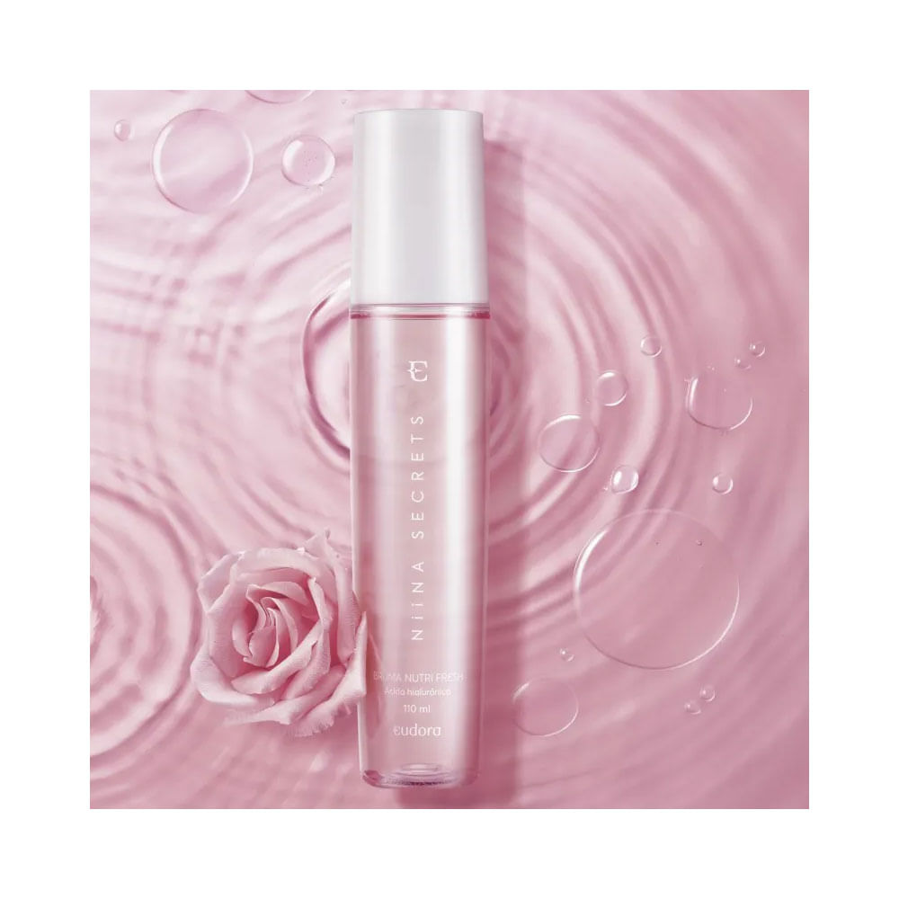 Bruma Nutri Fresh em cenário com rosa e gotas d'água