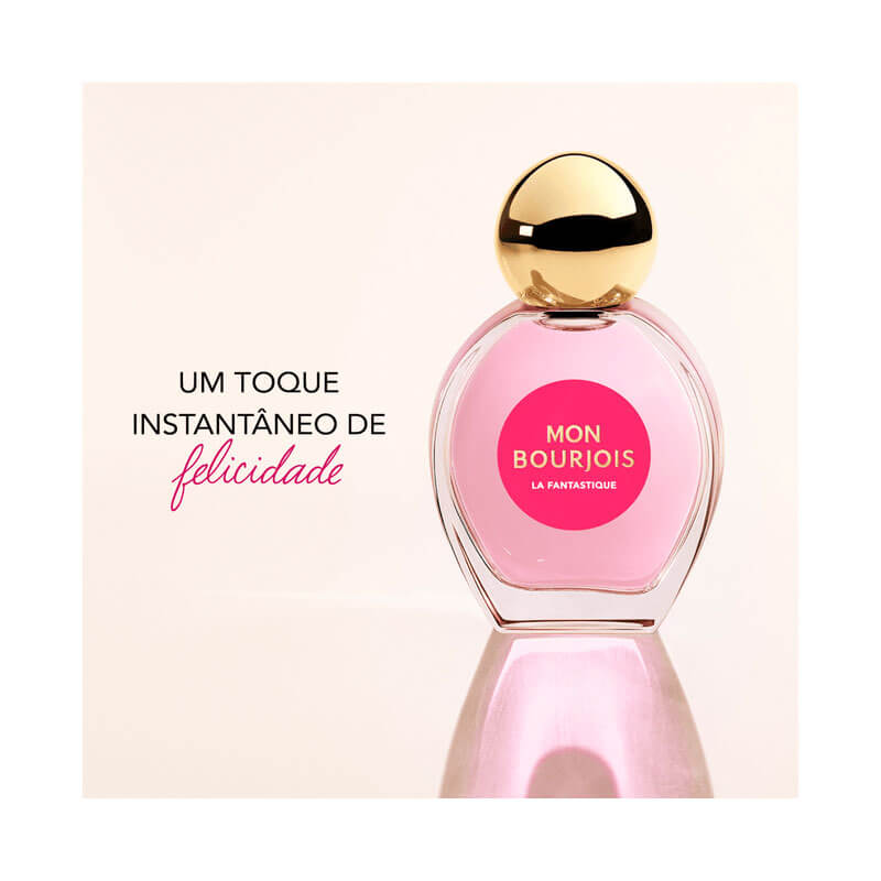 Detalhe do frasco rosa do Mon Bourjois La Fantastique com tampa dourada