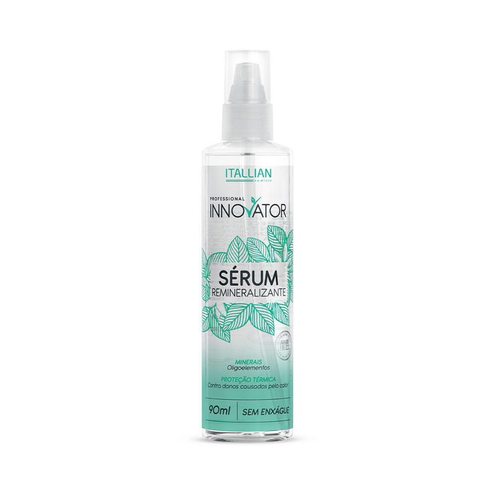 Frasco transparente do Sérum Remineralizante Itallian Innovator 90ml com rótulo verde-claro