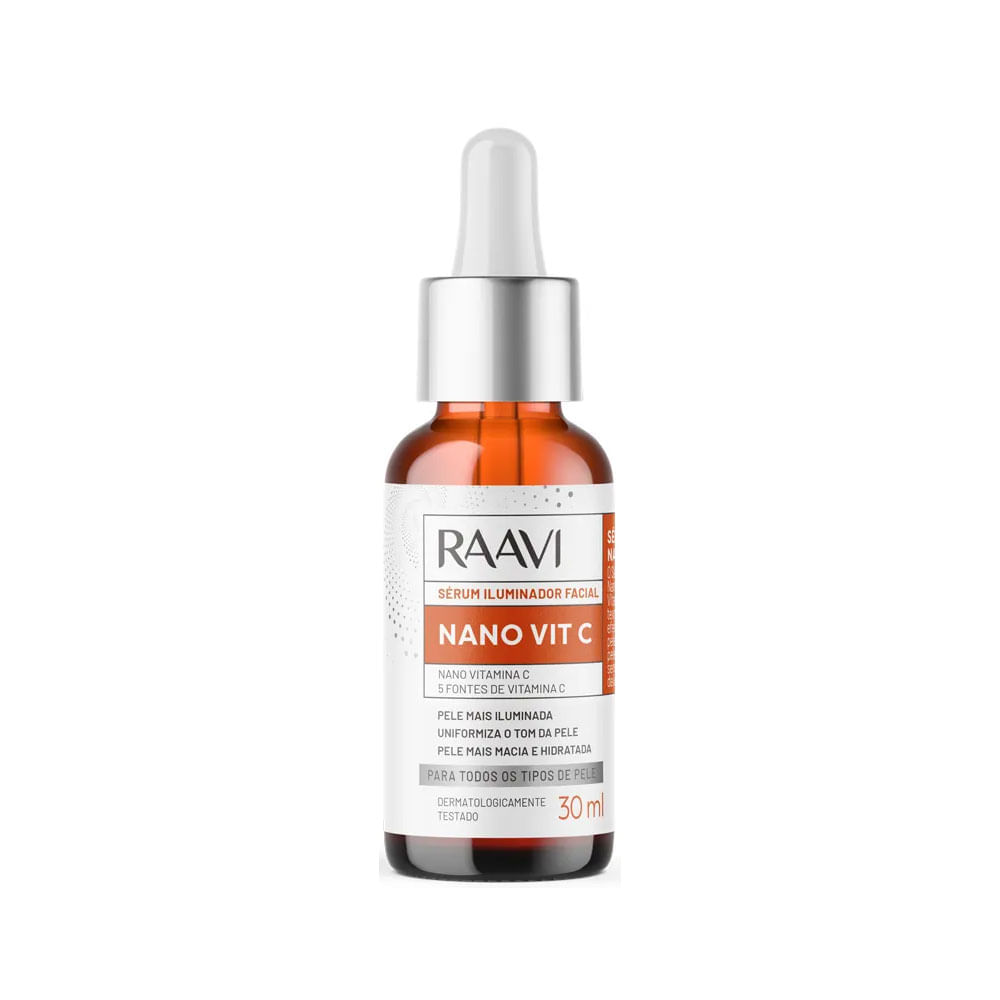 Frasco âmbar do Sérum Facial Raavi com conta-gotas
